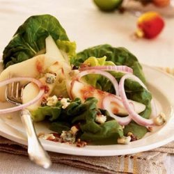 Pear, Walnut, and Blue Cheese Salad with Cranberry Vinaigrette recipe