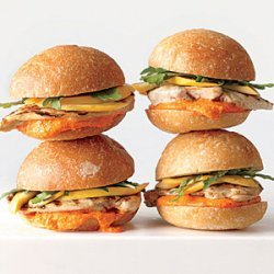 Grilled Chicken Sandwiches with Pickled Squash and Romesco Mayonnaise recipe