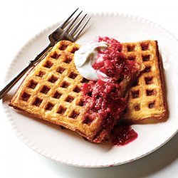 Lemon Cornmeal Waffles with Raspberry-Rhubarb Compote recipe
