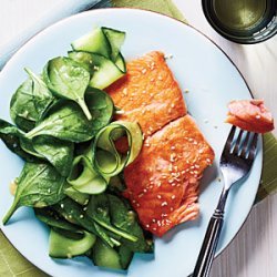 Salmon with Spinach Salad and Miso Vinaigrette recipe
