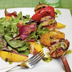 Tropical Salad with Pork Kabobs and Citrus-Chimichurri Vinaigrette recipe