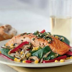 Sizzling Salmon-and-Spinach Salad with Soy Vinaigrette recipe