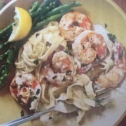 Shrimp Fettuccini Alfredo with Roasted Asparagus recipe