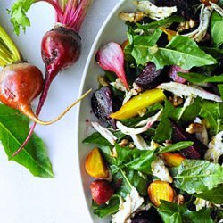 Chicken Salad with Roasted Beets and Dandelion Greens recipe