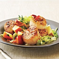 Seared Scallops with Bacon, Cabbage, and Apple recipe