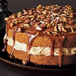 Pecan Cake with Caramel Mousse and Brown Sugar Topping recipe