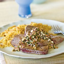 Tuna Scaloppine with Onion, Mint, and Almond Topping recipe