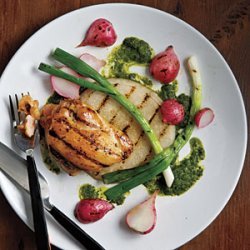 Grilled Jicama, Radishes, Scallions, and Chicken with Asian-Style  Chimichurri  recipe