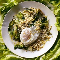 Sauteed Escarole with Toasted Pearl Couscous and Poached Eggs recipe