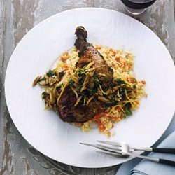 Crispy Chicken Leg Confit with Couscous and Olives recipe