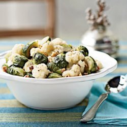 Steamed Brussels Sprouts and Cauliflower with Walnuts recipe
