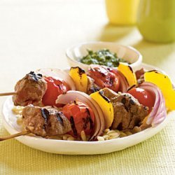 Spiced Lamb and Vegetable Kebabs with Cilantro-Mint Sauce recipe