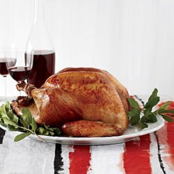 Roasted Beer-Brined Turkey with Onion Gravy and Bacon recipe