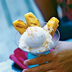 Rum-Macadamia Ice Cream with Grilled Pineapple and Coconut recipe