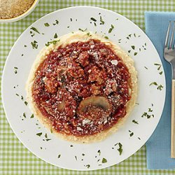 Polenta with Quick Mushroom-and-Meat Sauce recipe