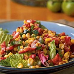 Greens with Roasted Corn and Pepper Salad recipe