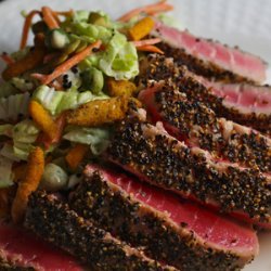 Pepper Crusted Ahi Tuna with Sweet and Spicy Asian Slaw recipe