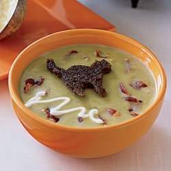 Pea Soup with Black-Cat Croutons recipe