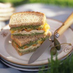 Chicken and Roasted Pepper Sandwiches with Cilantro Almond Relish recipe