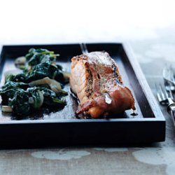 Bacon-Wrapped Salmon with Wilted Spinach recipe