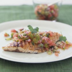 Grilled Bass with Green Tomato and Watermelon Salsa recipe