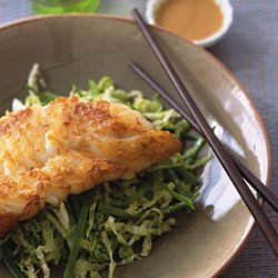 Sauteed Cod on Snow Peas and Cabbage with Miso Sesame Vinaigrette recipe