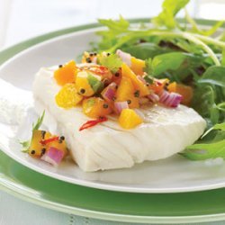 Chilled Poached Halibut with Fresh Apricot Salsa recipe