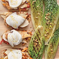 Open-face Grilled Chicken-and-Pepper Sandwiches with Grilled Romaine Wedges recipe