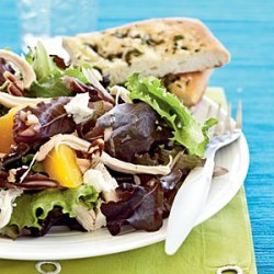 Roast Chicken Salad with Peaches, Goat Cheese, and Pecans recipe