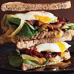 Bacon and Egg Sandwiches with Caramelized Onions and Arugula recipe