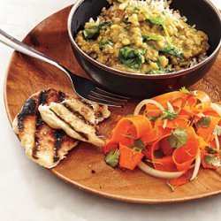 Red Lentil Dal with Carrot Salad and Coriander Flatbreads recipe