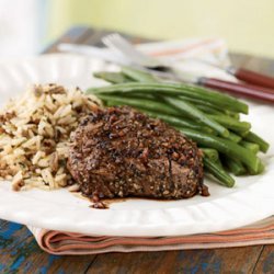 Pepper and Garlic-Crusted Tenderloin Steaks with Port Sauce recipe