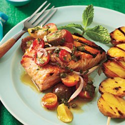 Grilled Char with Yukon Golds and Tomato-Red Onion Relish recipe