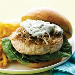 Chicken Burgers with Caramelized Shallots and Blue Cheese recipe