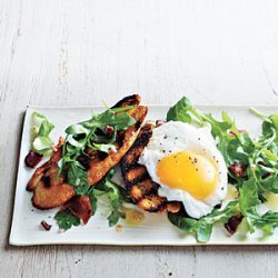 Poached Egg and Arugula Salad Bruschetta recipe