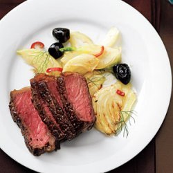 Steak with Sauteed Fennel and Olives recipe
