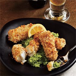 Chunky Fish Fingers with Pea and Mint Puree recipe