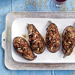 Stuffed Eggplant with Lamb and Pine Nuts recipe