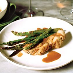 Spicy Soy-Ginger Grilled Striped Bass with Asparagus recipe