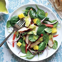Grilled Chicken and Spinach Salad with Spicy Pineapple Dressing recipe