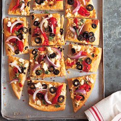 Roasted Red Pepper, Feta and Hummus Pizza recipe