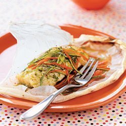 Parchment-Baked Halibut With Pesto, Zucchini, and Carrots recipe