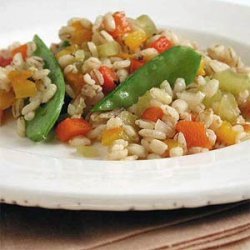 Barley Pilaf with Roasted Peppers and Snow Peas recipe