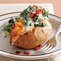 Baked Sweet Potatoes with Creamy Spinach Topping recipe