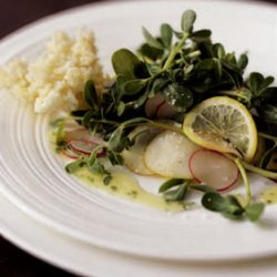 Purslane, Meyer Lemon, and Pear Salad with Kaffir Lime Vinaigrette recipe