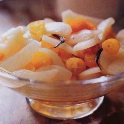 Asian Pears with Vanilla-Poached Kumquats recipe