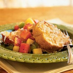 Baked Coconut French Toast with Tropical Fruit Compote recipe