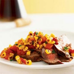Adobo Flank Steak with Summer Corn-and-Tomato Relish recipe