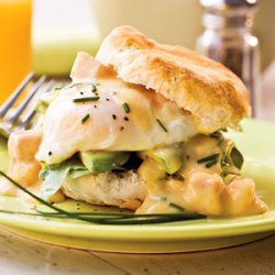 Spicy Ham-and-Eggs Benedict With Chive Biscuits recipe