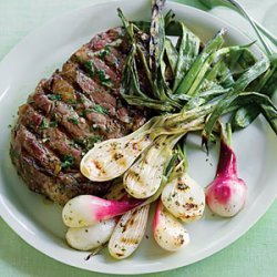 Grilled Spring Onions and Rib-Eye recipe